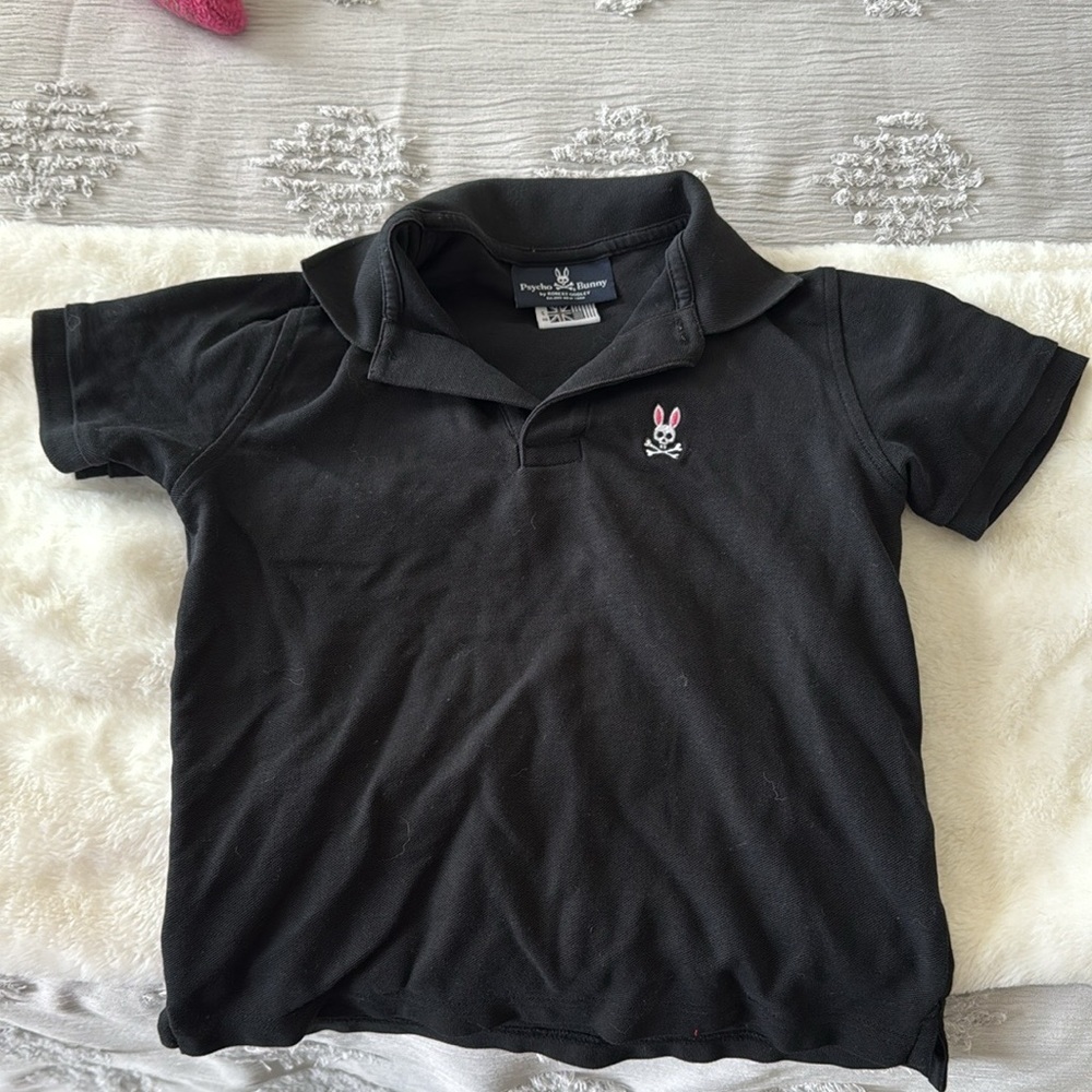 Psycho Bunny boys black shirt sleeve polo shirt size small 7/8